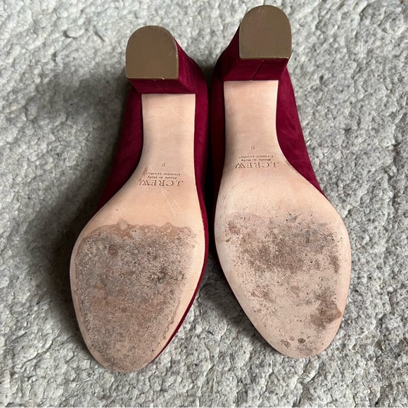 J.Crew: Classic Made In Italy Red Suede Rounded Toe Block High Heels Size 9 - Picture 4 of 10